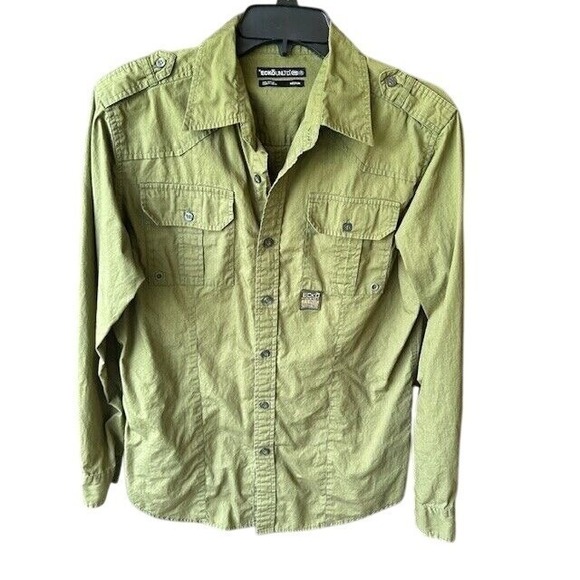 Ecko Unltd‎ Long Sleeve Green Olive Men's Button Up Shirt 19-72 Raw Size MD - Picture 1 of 6